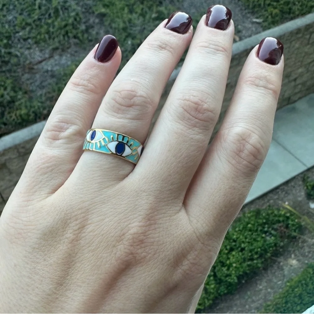 Gold and Blue Eye Design Ring